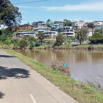 FMV Online - Flooding of Maribyrnong River - 17 October 2022 - Debris along the river Fairbairn Park